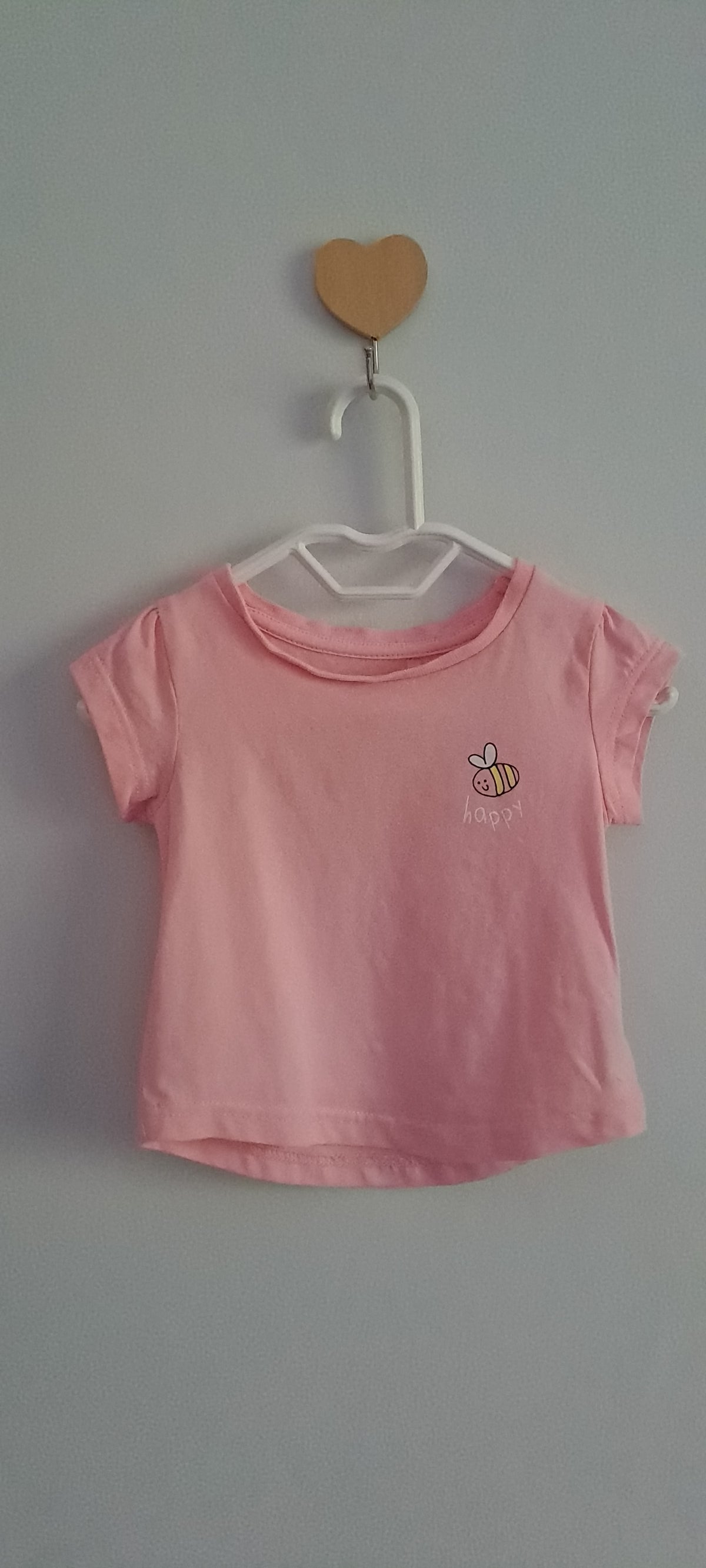 Woolworths Baby Girl Light Pink "Bee Happy" Cap Sleeve T-Shirt (0-3 Months)