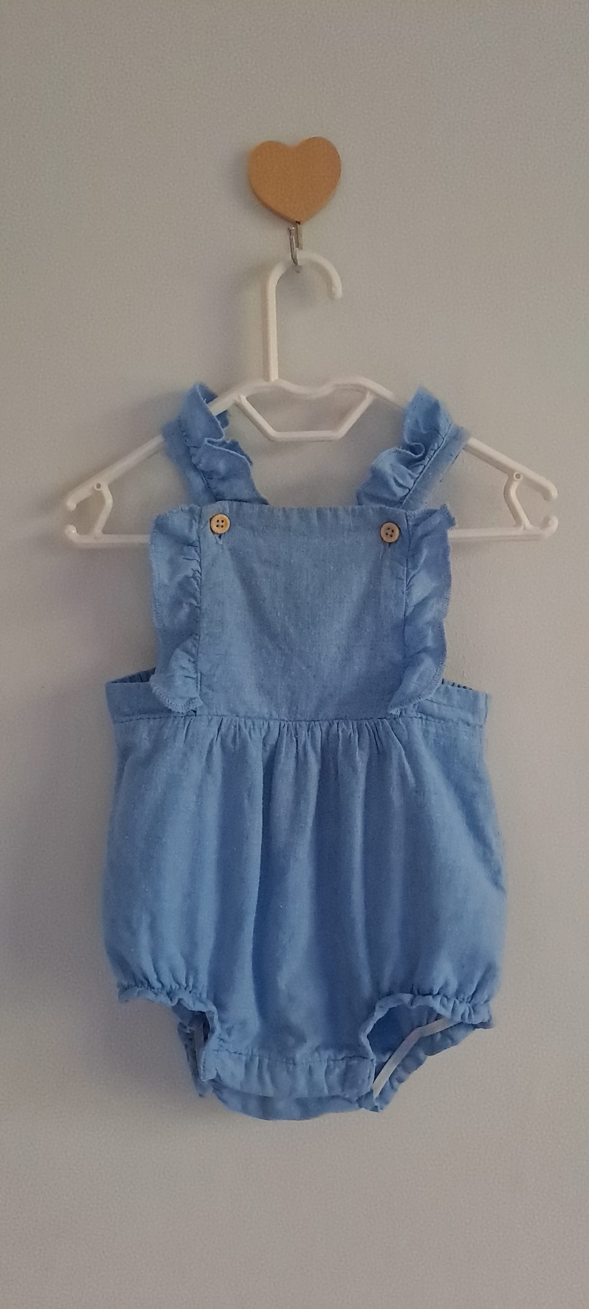 H&M Baby Girls Blue Organic Cotton Ruffle Overall Romper 4-6 Months