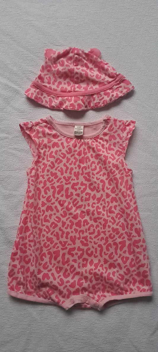 LC Waikiki Pink Leopard Print Romper – Ruffle Sleeves 9-12 Months